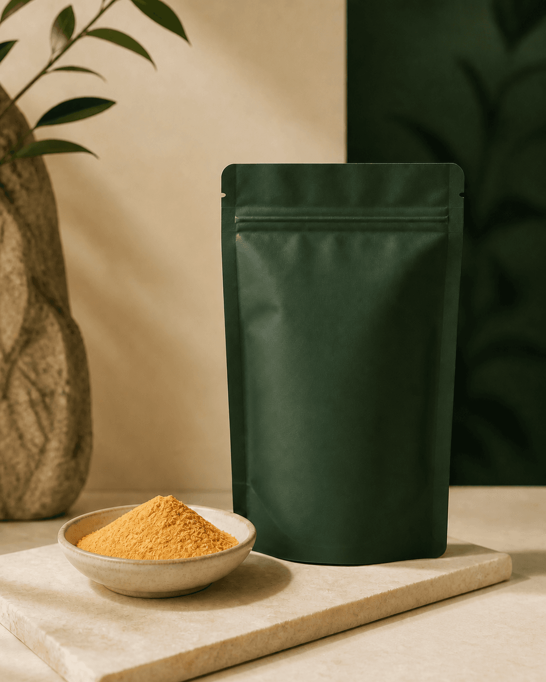 Cordyceps extract powder in a matte green pouch